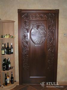 Mahogany Wine Cellar Door with Custom Carving