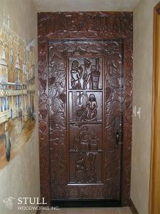 Mahogany Wine Cellar Door with Custom Carving